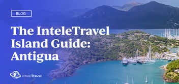 Image of a beach with the text: The InteleTravel Island Guide: Antigua